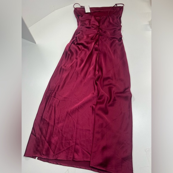Floret Studios Ruched Slip Dress New With Tags Size Small Midi Length Wine Red - Picture 10 of 14
